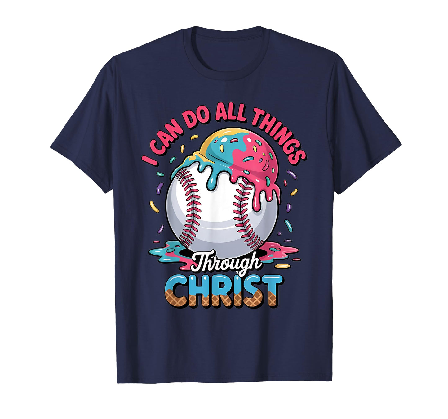 Philippians 4:13 Baseball Ice Cream Drip Stuff Boys Kids T-Shirt