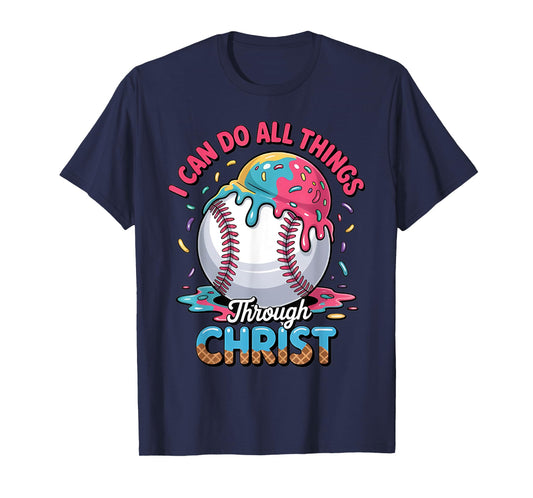 Philippians 4:13 Baseball Ice Cream Drip Stuff Boys Kids T-Shirt