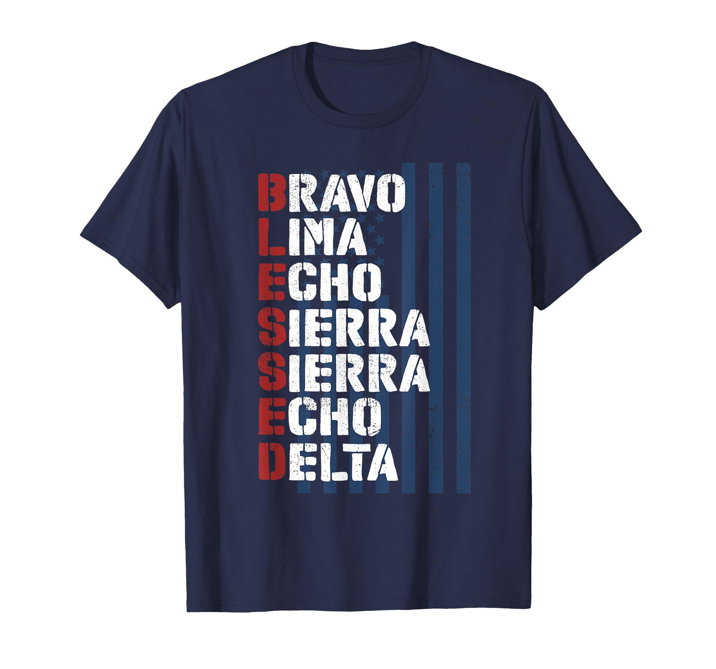 Blessed Military Alphabet Letters for Patriotic Christian T-Shirt