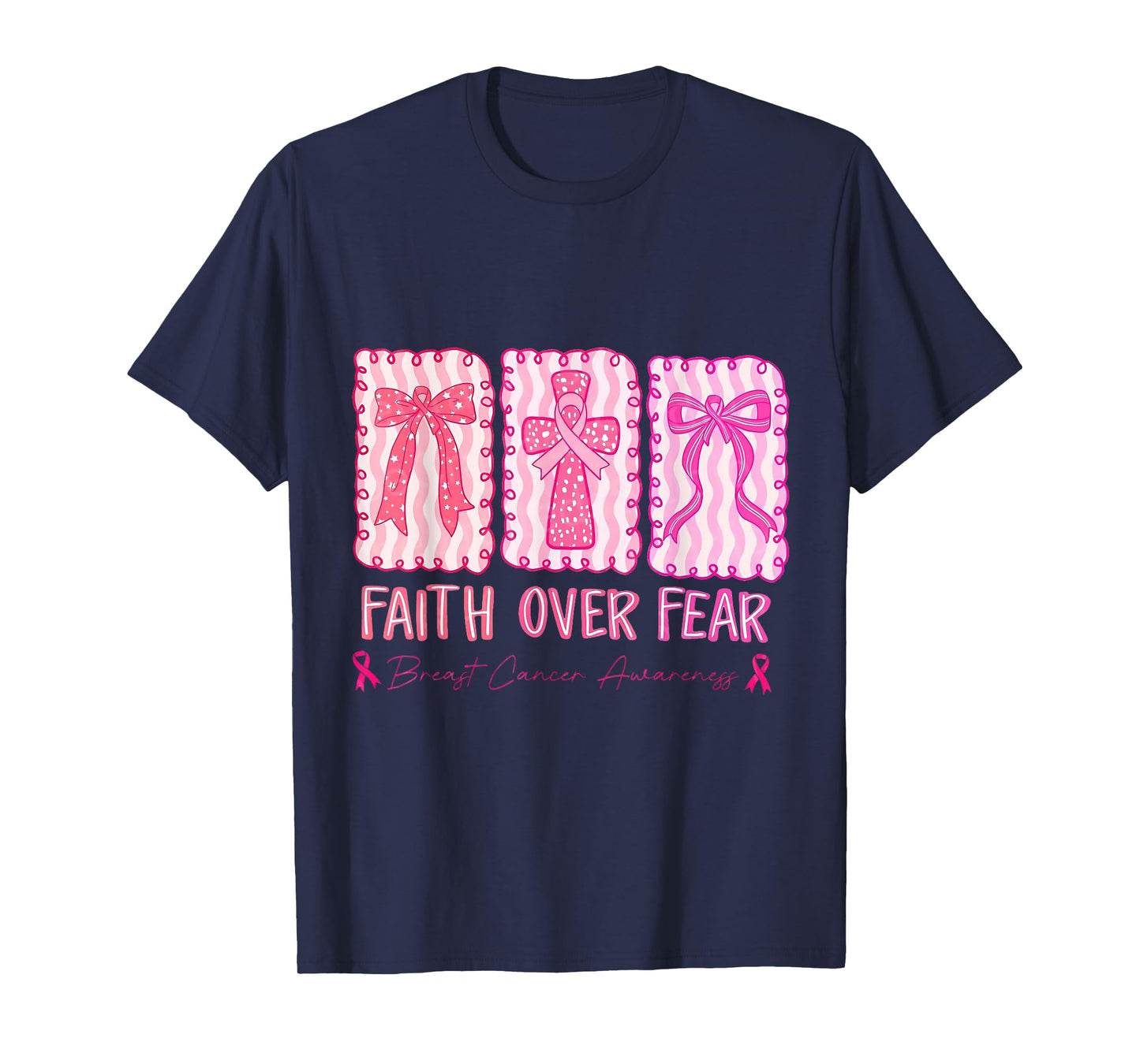 Faith Over Fear Cross Coquette Breast Cancer Awareness T-Shirt