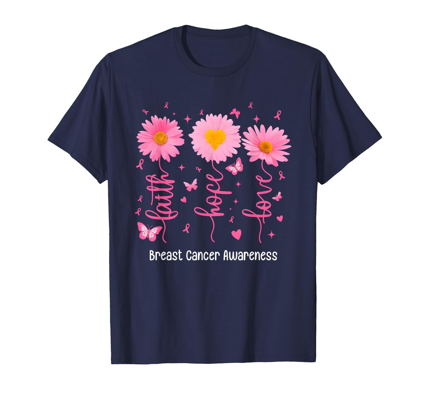 Faith Hope Love Flowers Breast Cancer Awareness Support T-Shirt
