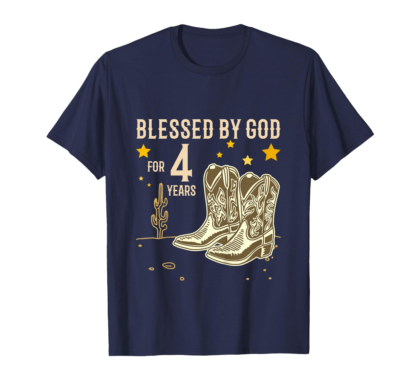 Kids Vintage Blessed by God for 4 Years Cowboy 4th Birthday Boy T-Shirt