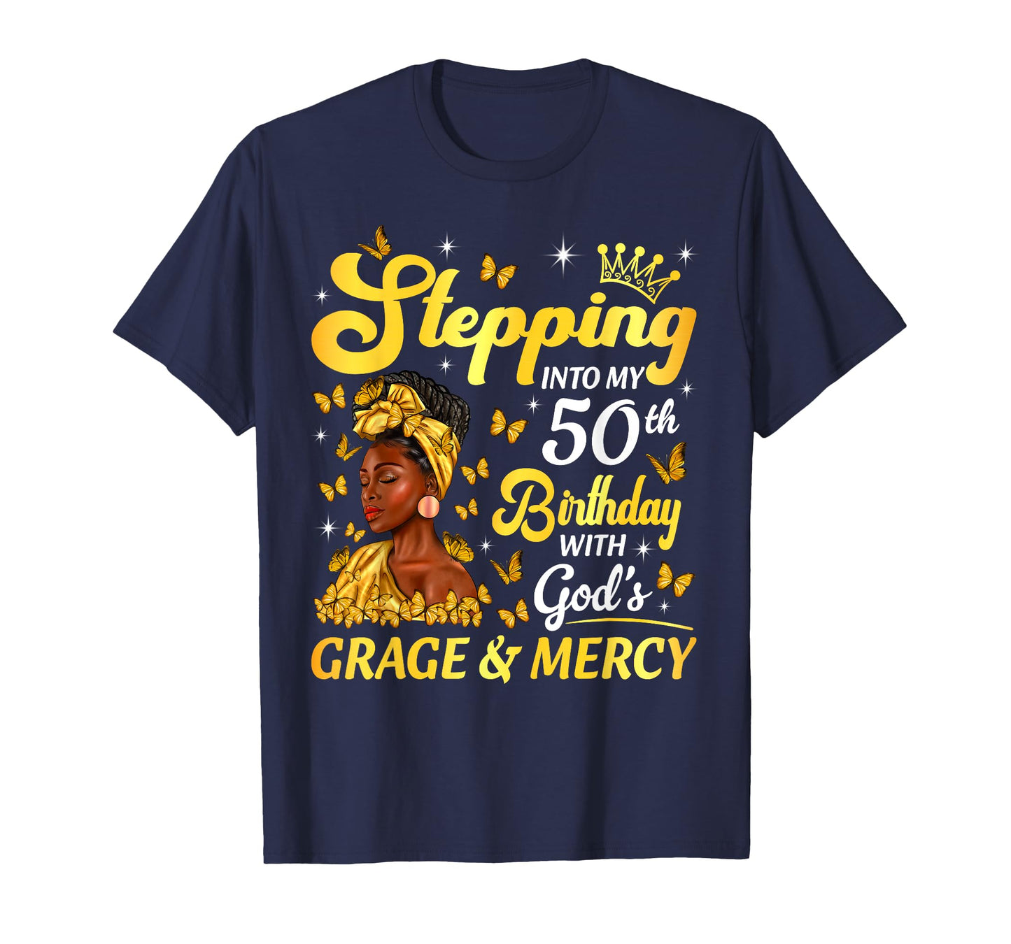 Stepping Into My 50th Birthday Afro Woman Religious Birthday T-Shirt