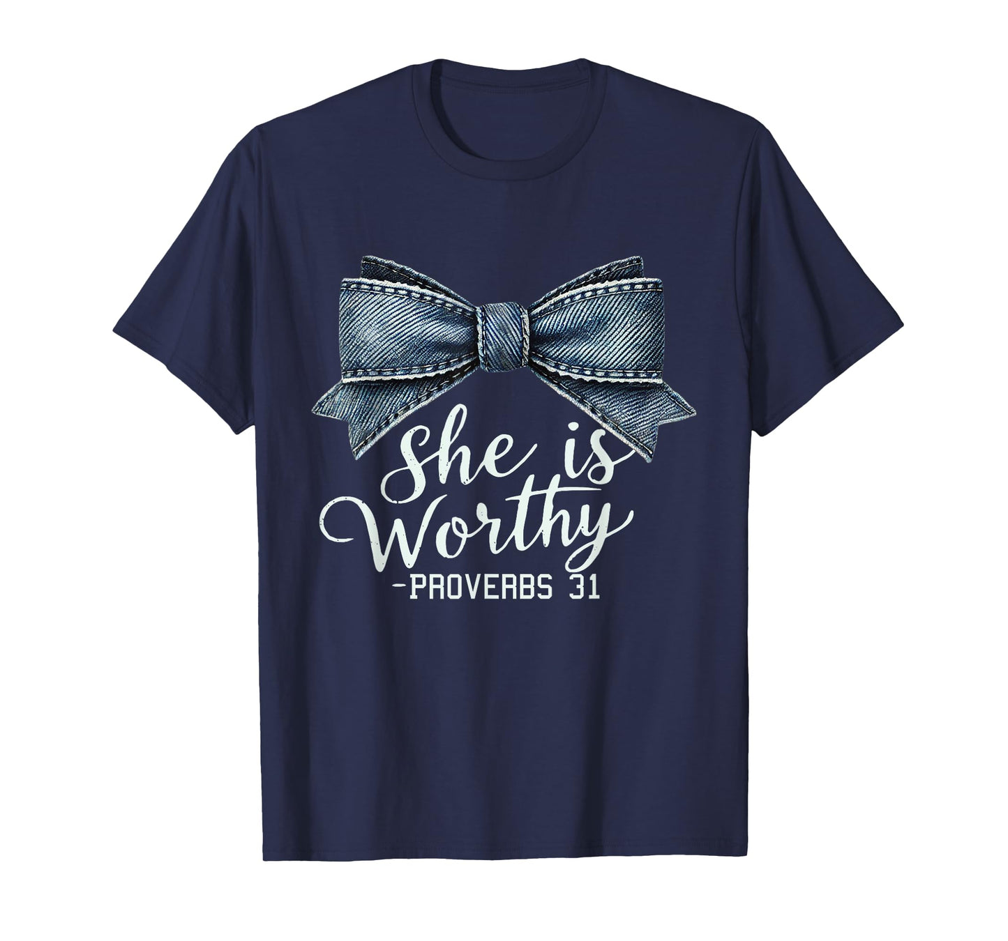 Christian Denim Bow Shirt Inspirational Bible Religious Girl T-Shirt