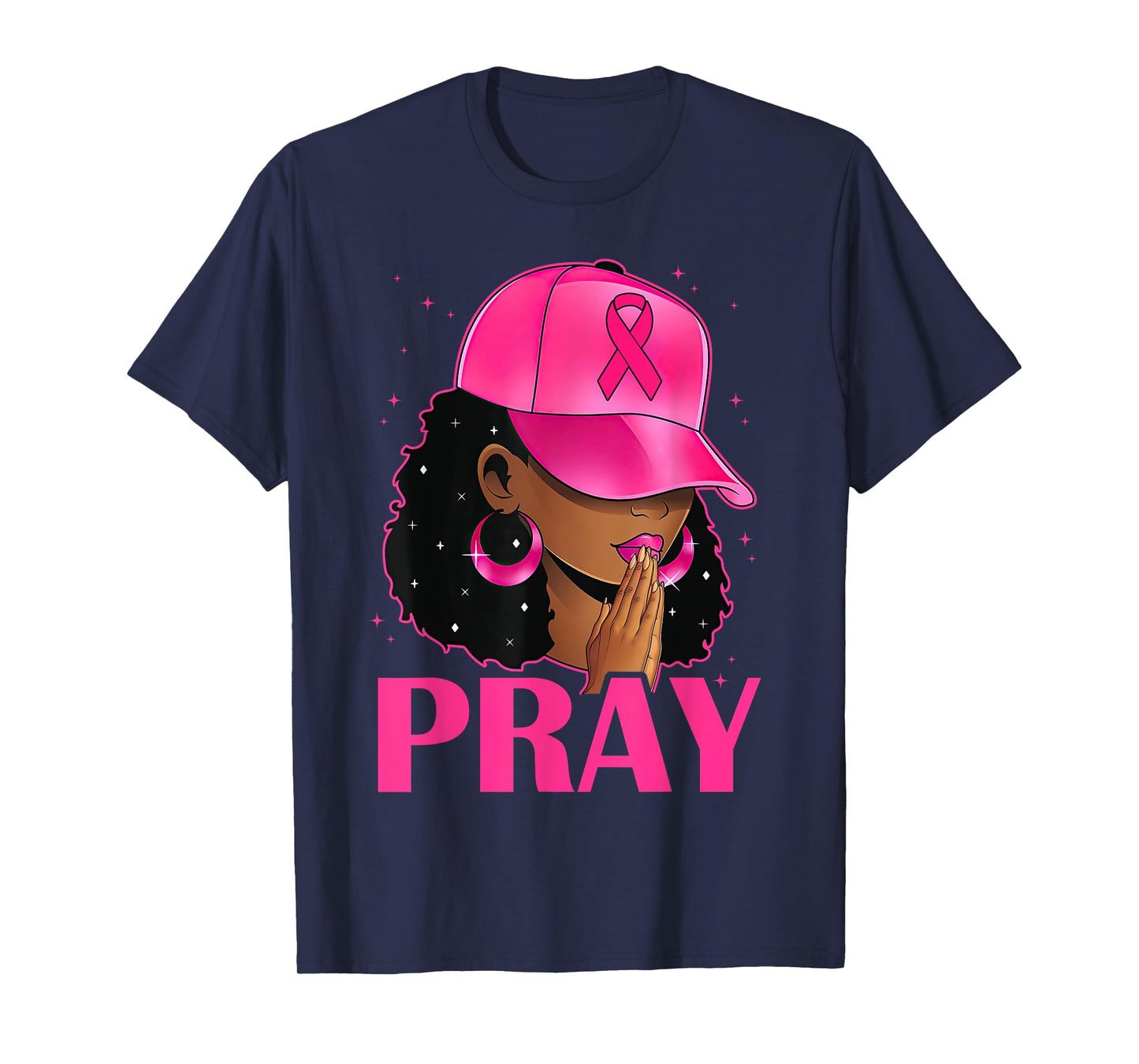 Pray Black Women Afro Christian Breast Cancer Awareness T-Shirt