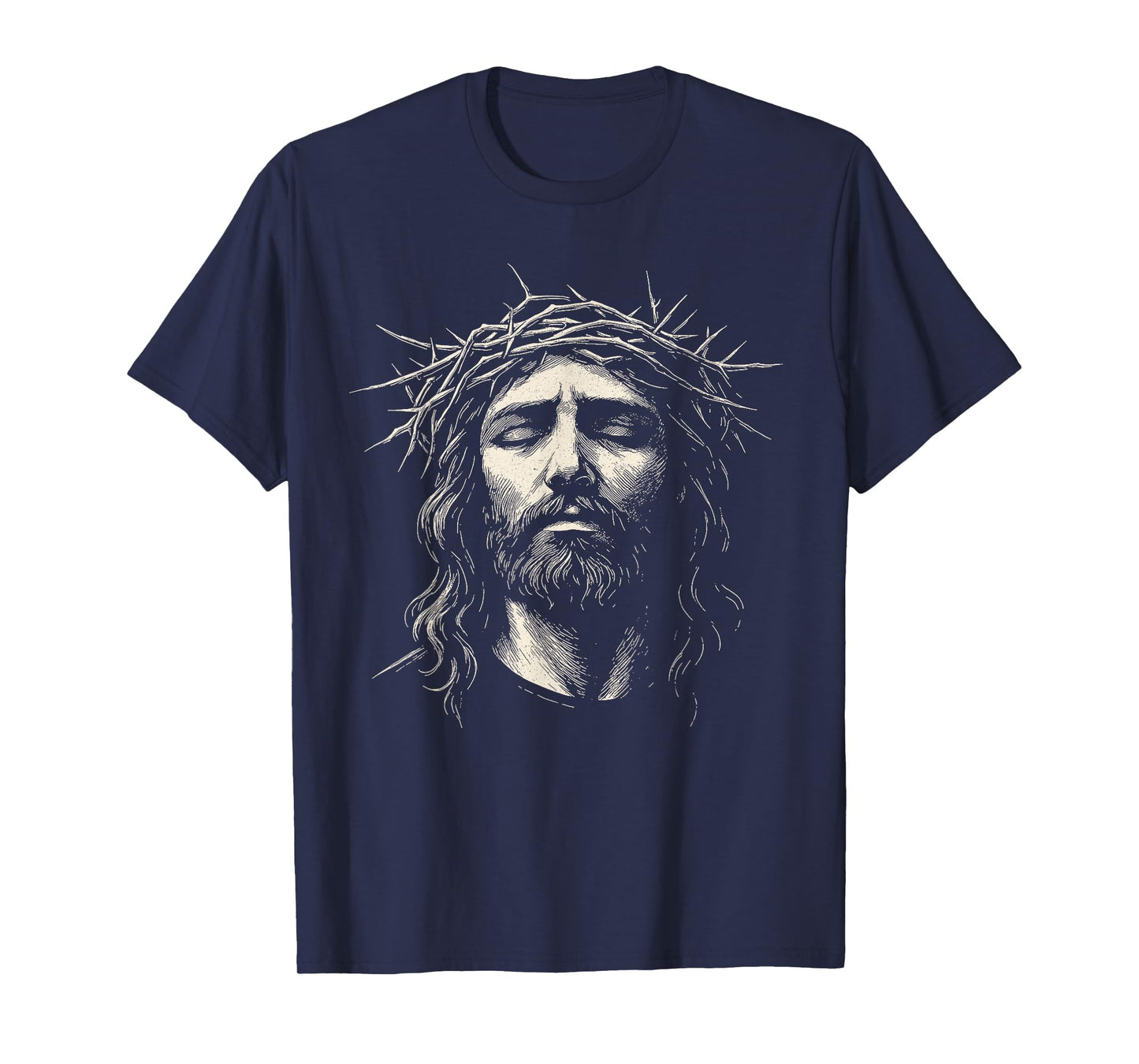 Retro Jesus Christ Face with Crown of Thorns God Bible T-Shirt