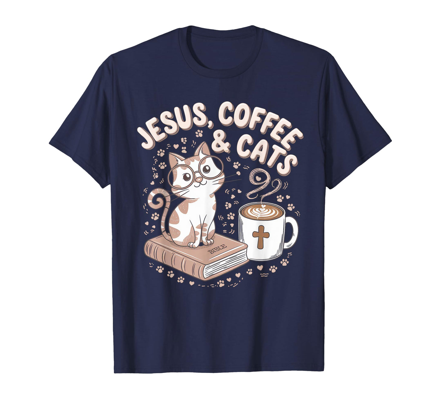 Jesus Coffee Cats Funny Cute Design Jesus Lovers Christian T-Shirt