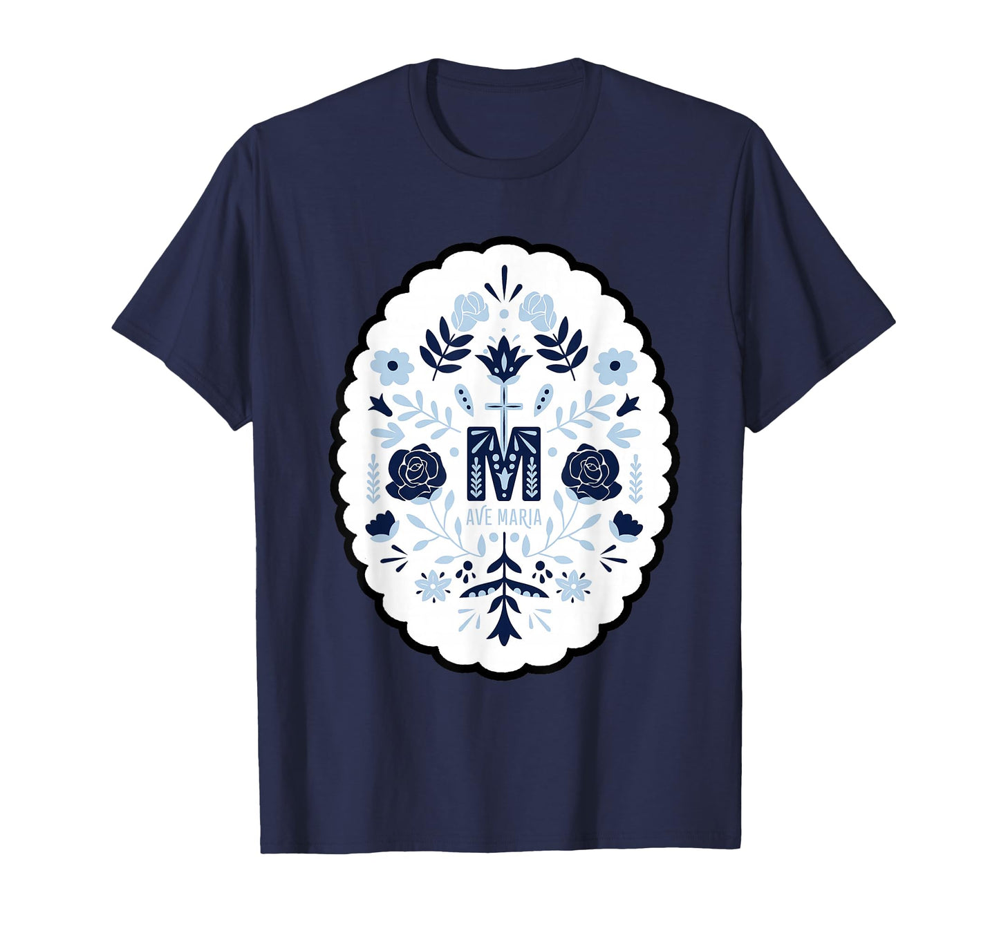 Ave Maria Floral Cross Symbol Christian T-Shirt
