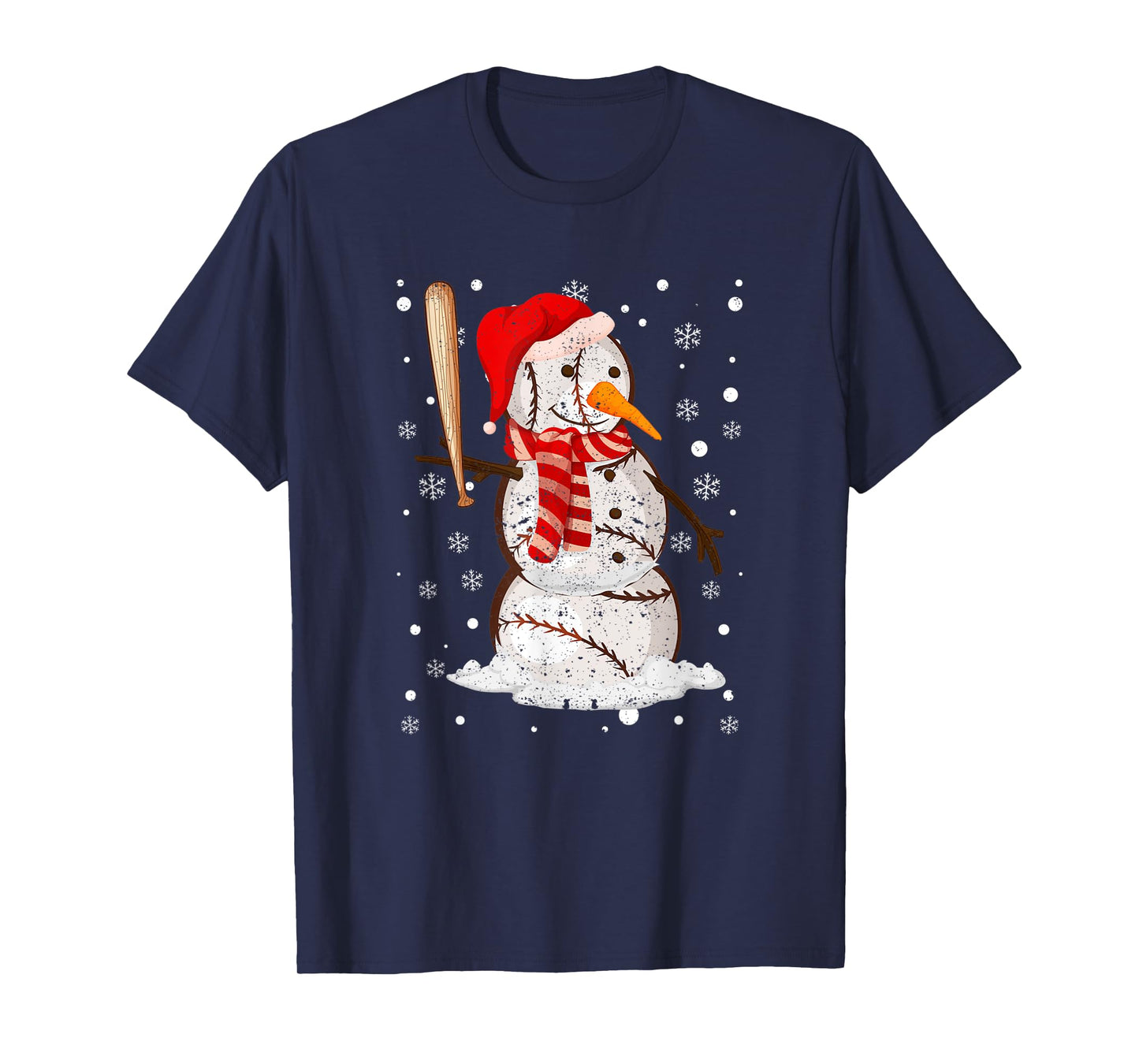 Baseball Player Snowman Balls Snow Christmas Pajama Xmas PJ T-Shirt