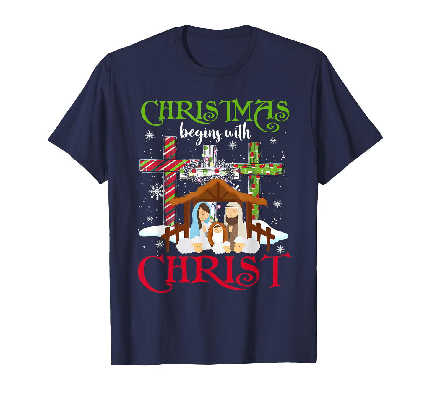 Christmas Begins With Christ Snowman Christian Cross Xmas T-Shirt