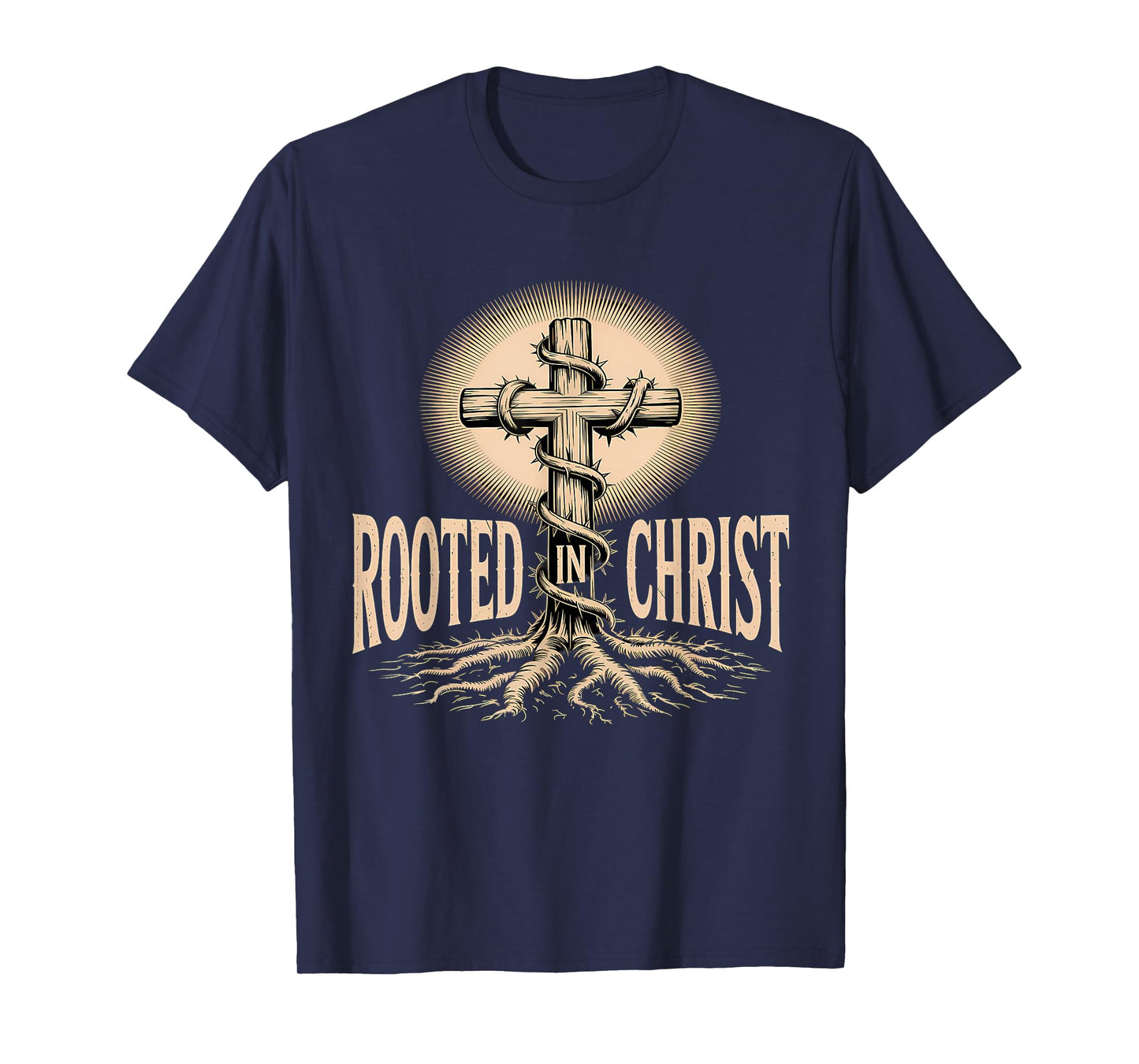 Rooted in Christ Christian Faith Jesus Cross T-Shirt