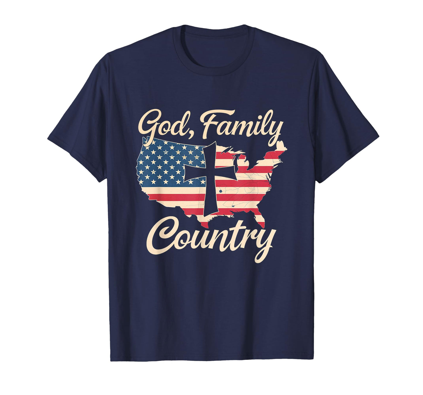 God Family Country Christian America Patriot Cross T-Shirt