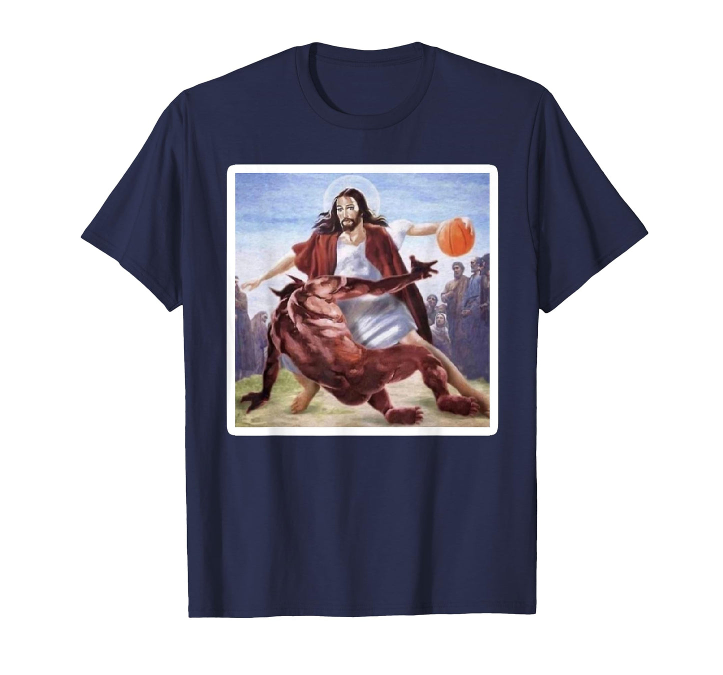 Jesus Crossing Up Satan Basketball T-Shirt