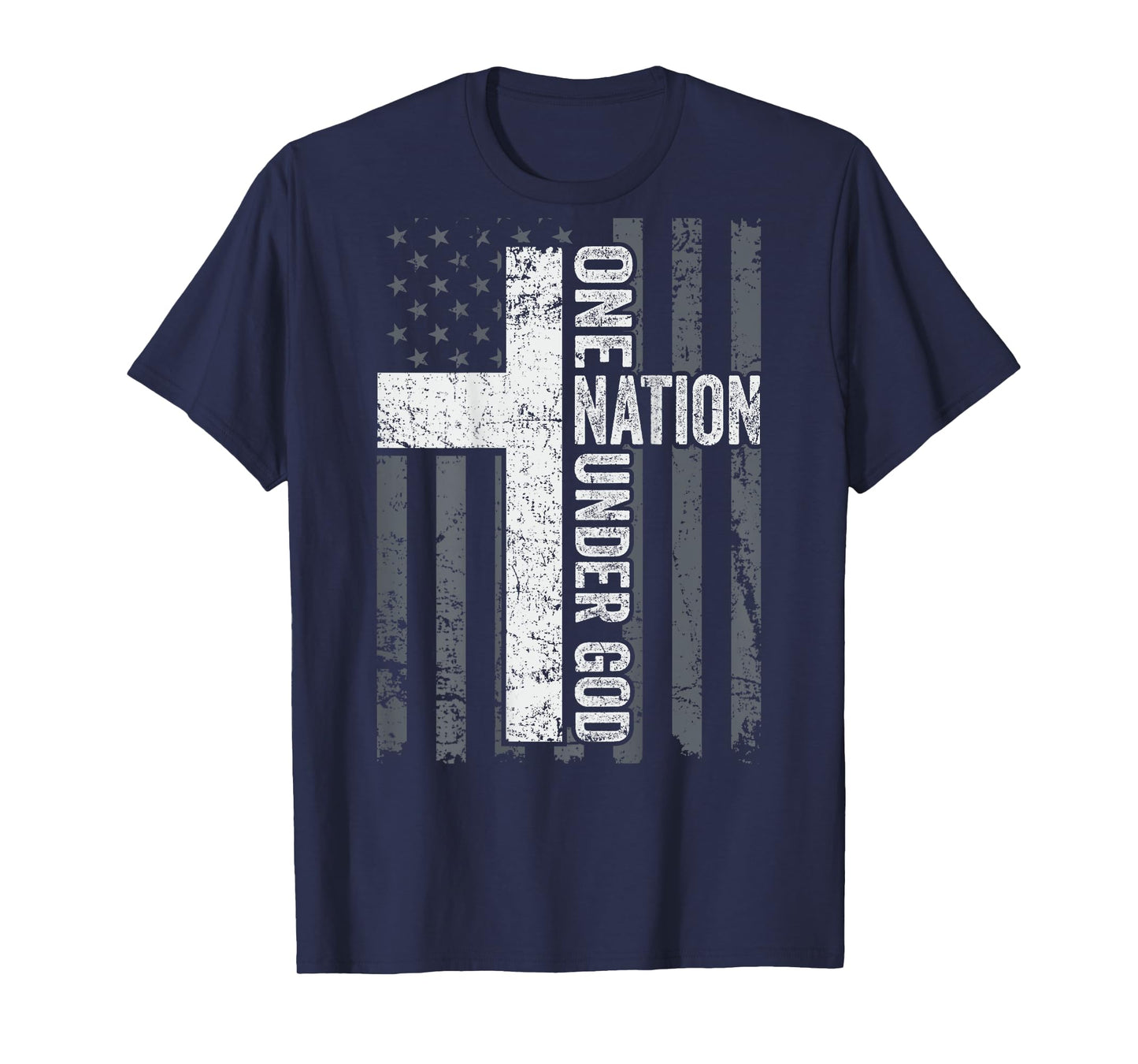 ONE NATION UNDER GOD - Christian Worship Cross Flag -ON BACK T-Shirt