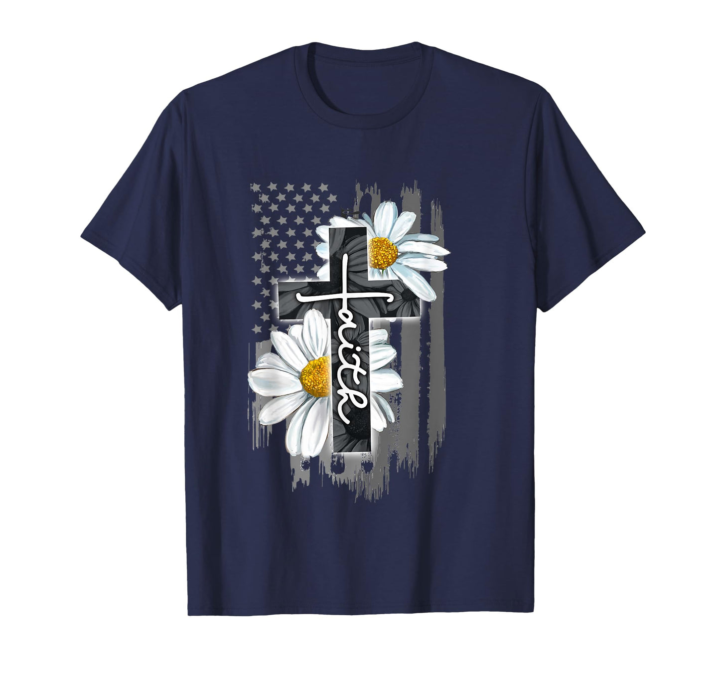 Faith American Flag Daisy Christian Faith Jesus God Lover T-Shirt