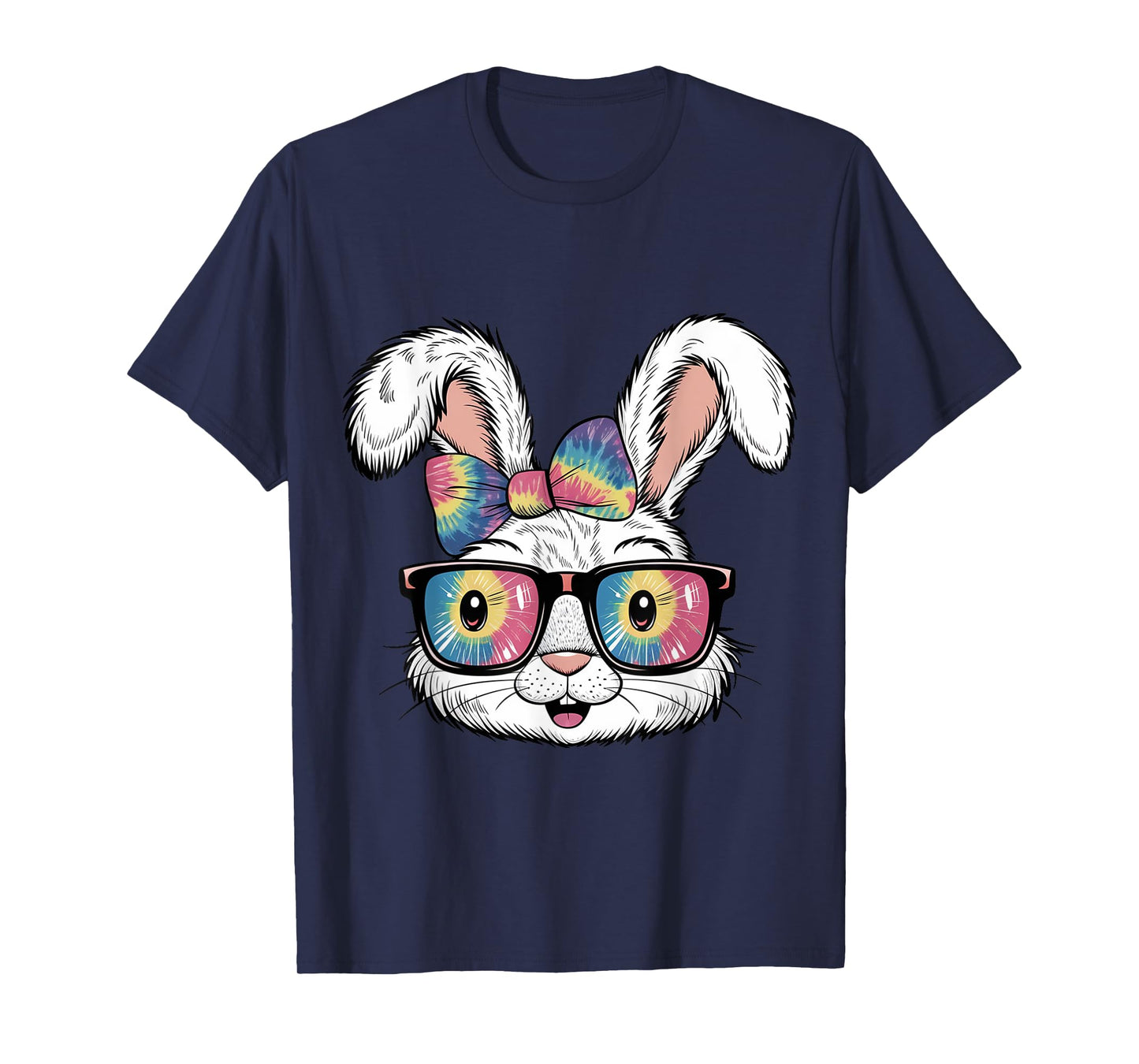 Cute Bunny Rabbit Face Tie Dye Glasses Girl Happy Easter Day T-Shirt