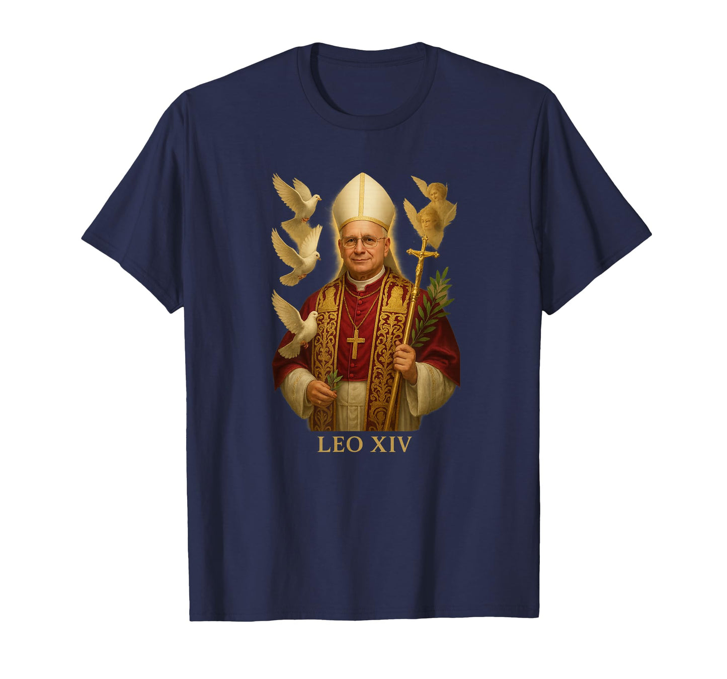 Pope Leo XIV / Angels and Doves Catholic Christian Design T-Shirt