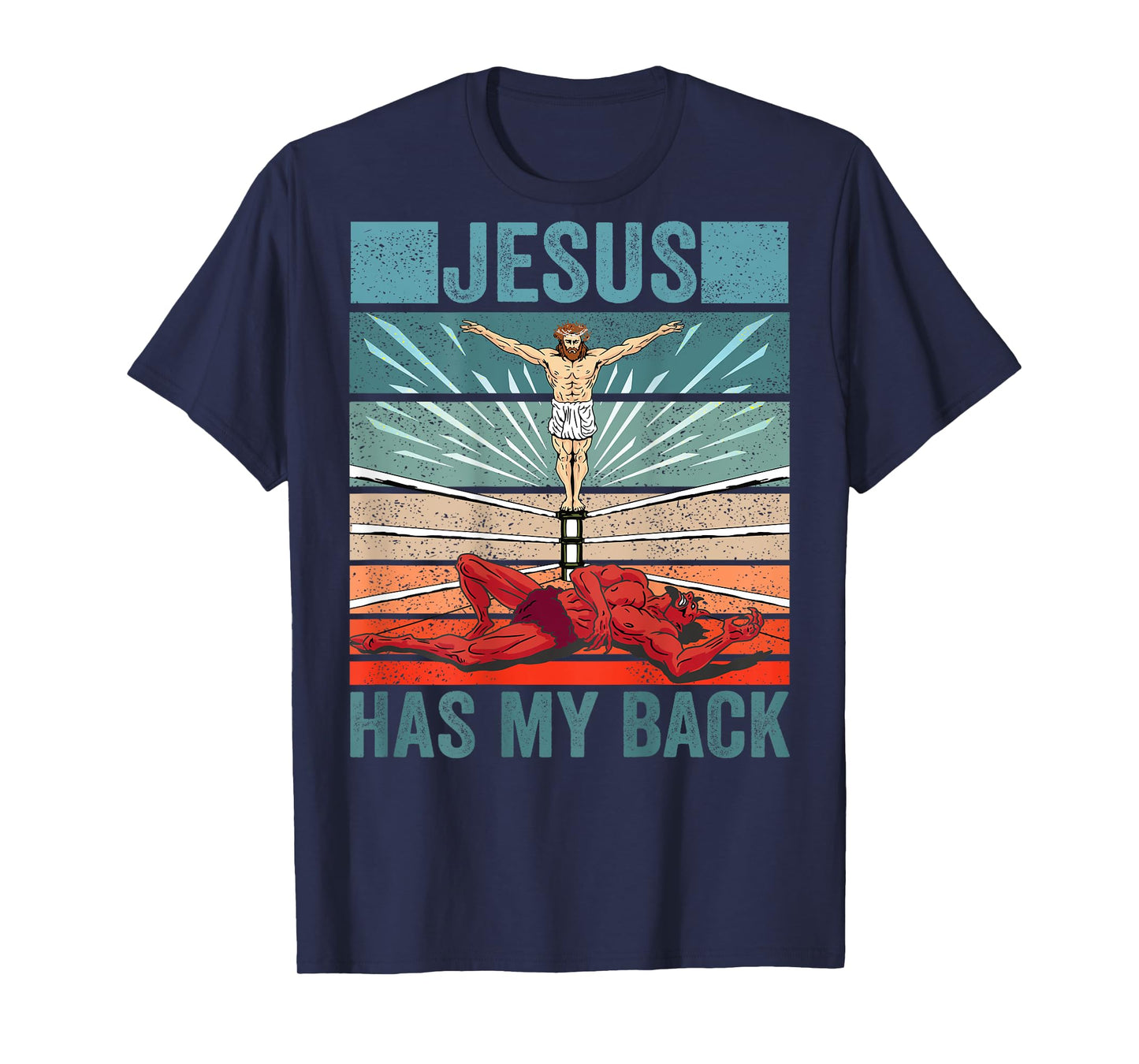 Wrestler Costume Devil Jesus Has My BACK PRINT Christian T-Shirt