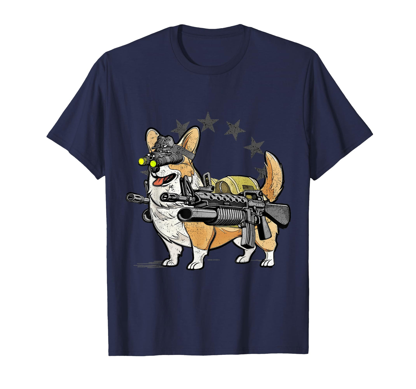 1 Nation Unisex-Adults Combat Corgi Patriotic Cartoon T-Shirt, Black, Small, Short Sleeve
