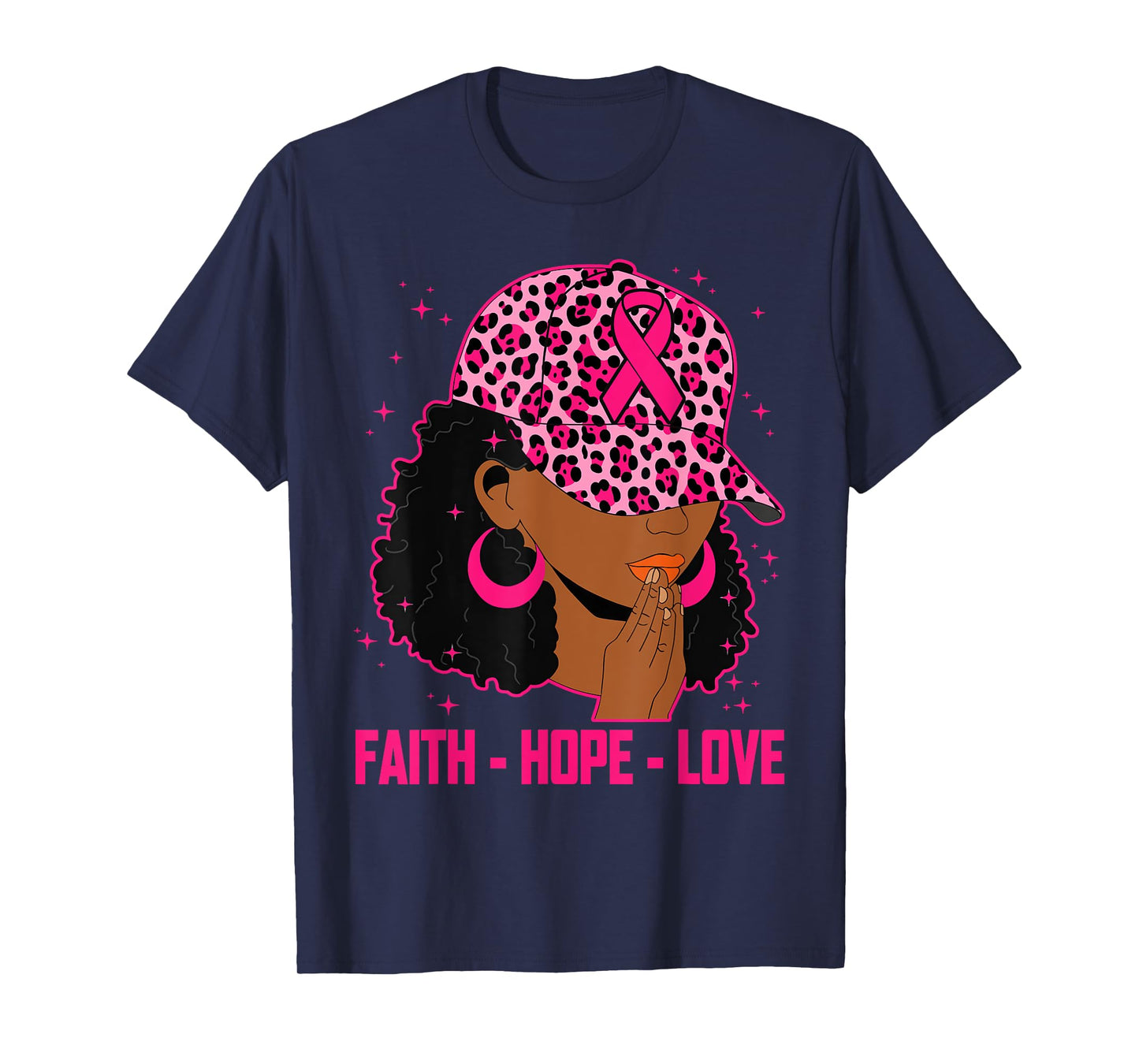 Faith Hope Love Black Women Afro Christian Breast Cancer T-Shirt