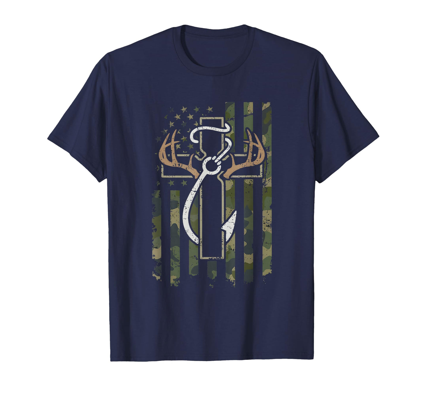 Faith Fishing Hunting Camo Cross Bass Hook Christian T-Shirt