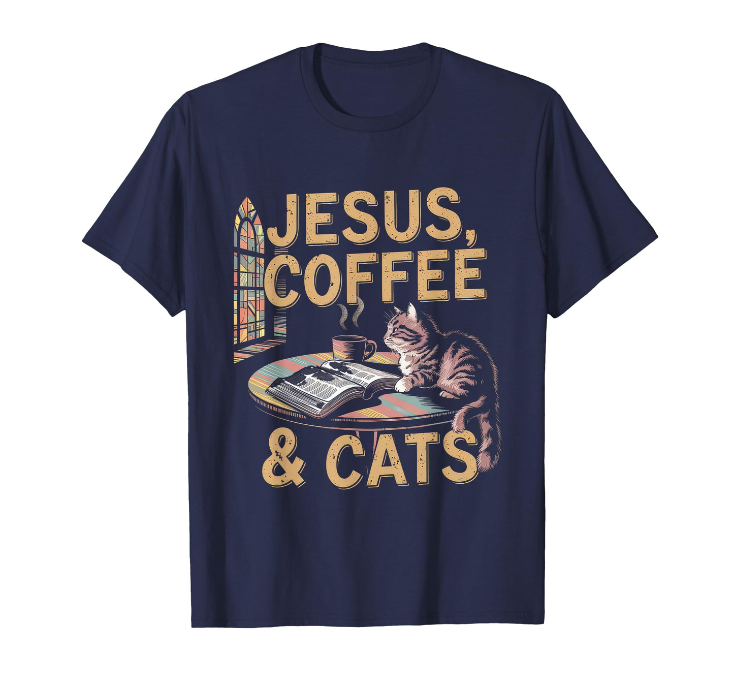 Jesus Coffee Cats Funny Cute Design Jesus Lovers Christian T-Shirt