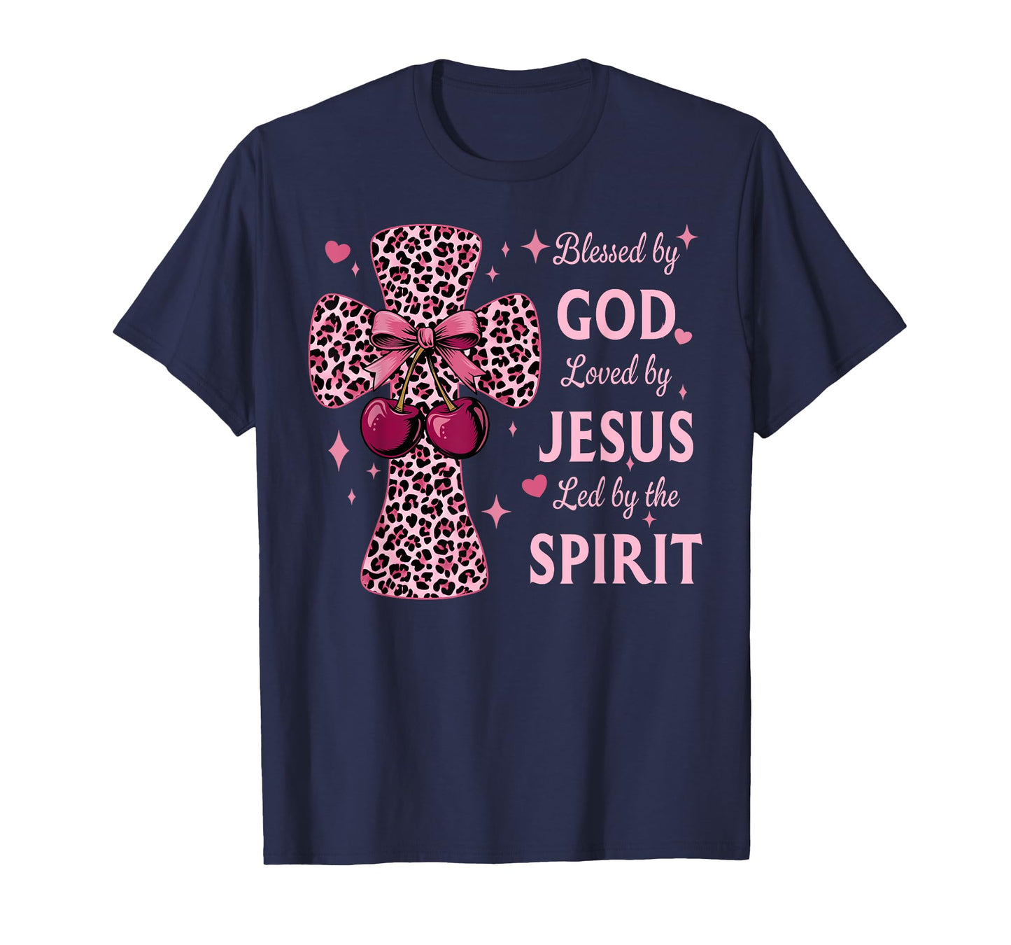 Blessed by God Loved by Jesus Coquette Leopard Cross T-Shirt