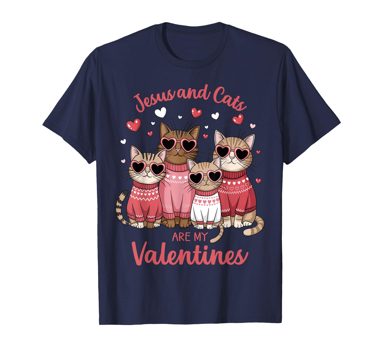 Christian Cat Lovers Valentine's day Jesus and Cats T-Shirt for Men Women Girls Kids