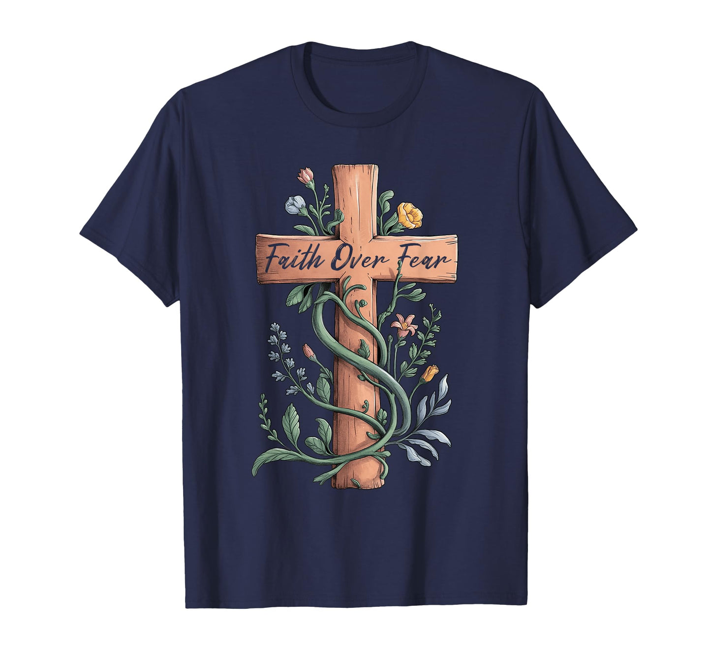 Faith Over Fear Christian Women Girls Jesus Cross Religious T-Shirt