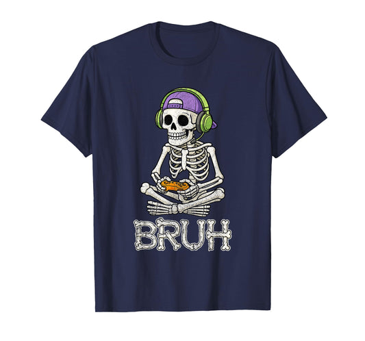 Funny Gamer Skeleton Gamer Teen Boys Video Gaming Bruh T-Shirt