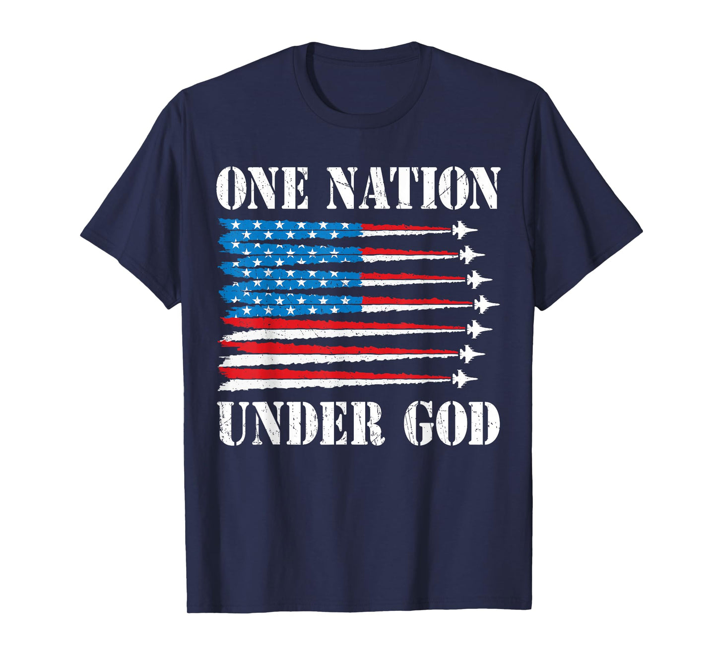 One Nation Under God 4th July American Flag Fighter Jet Men T-Shirt