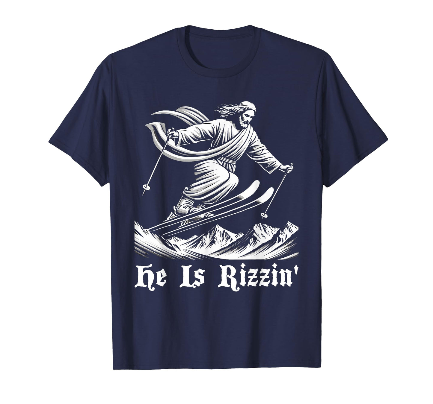 Ski Skiing jesus christ Skiis rizzin' snow christian jump T-Shirt