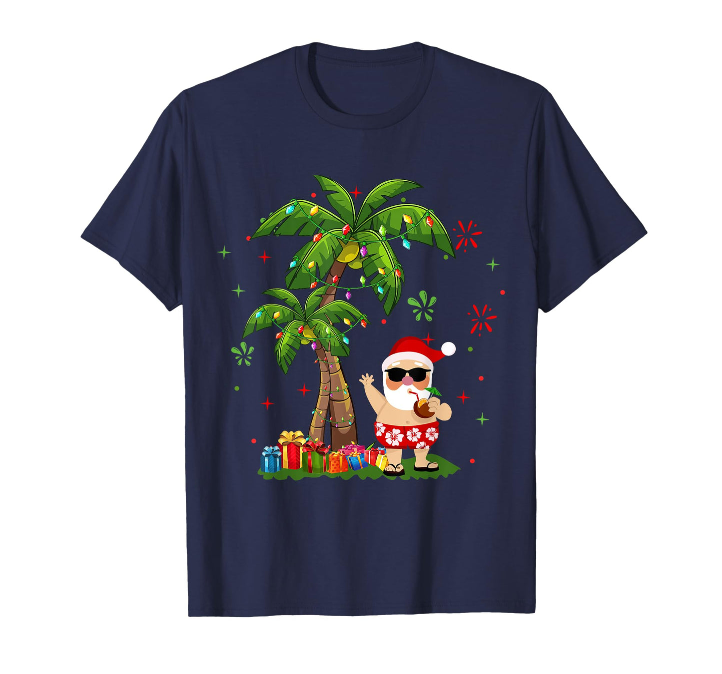 Santa Hawaiian Christmas Palm Tree Lights Xmas T-Shirt
