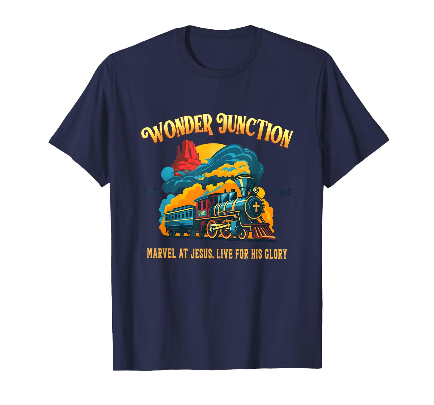 Christian Camp VBS 2025 Wonder His Glory Junction Train T-Shirt