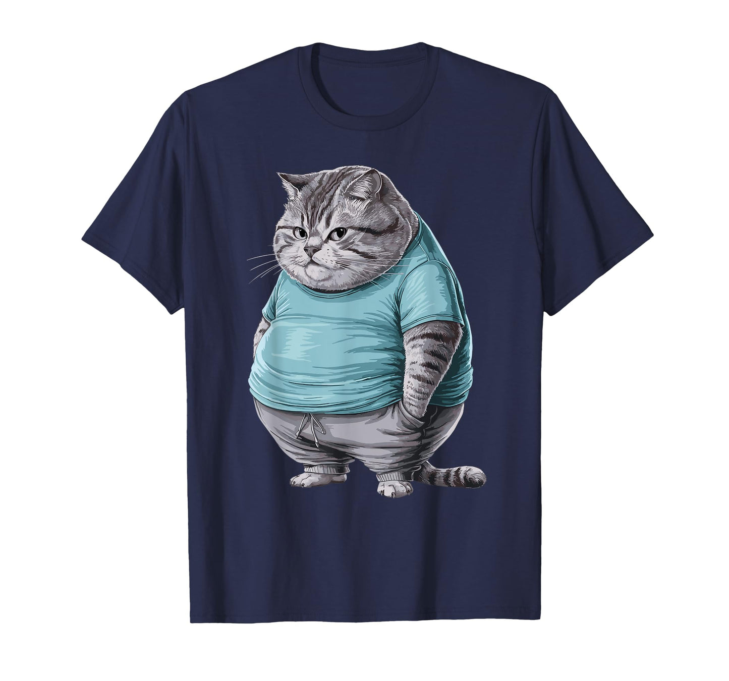 Funny Fat Sad Cat Art Design Fat Kitten Cat Lover Fat Cat T-Shirt for Men Women Girls Kids
