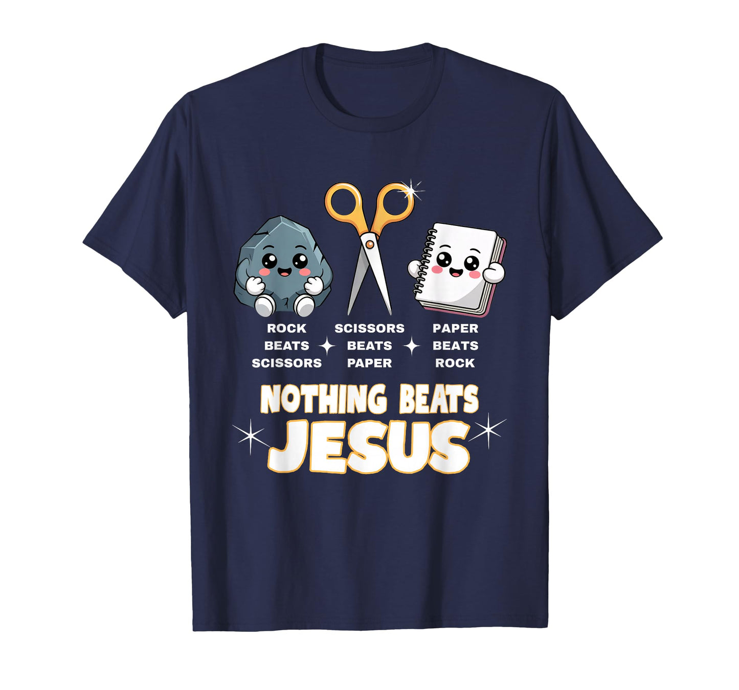 Rock Paper Scissors But Nothing Beats Jesus Funny Christian T-Shirt