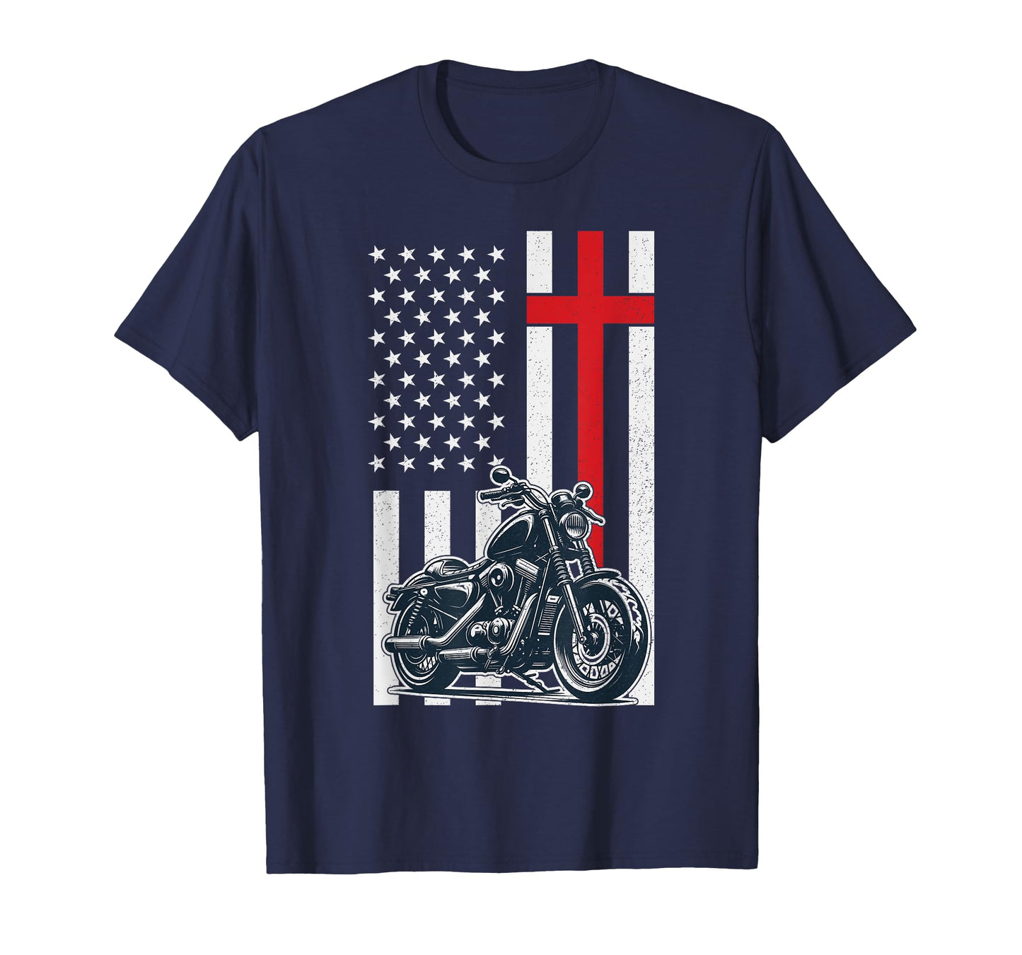 Christian Biker Motorcycle American Flag Cross T-Shirt