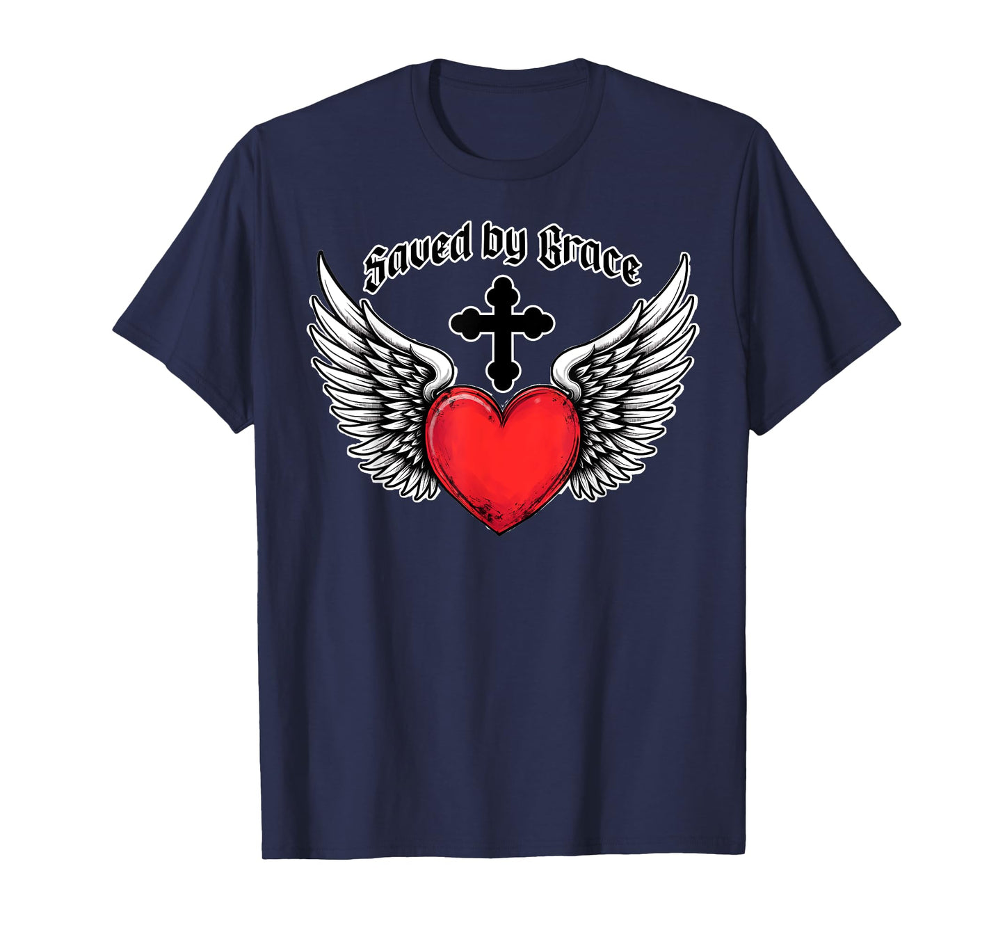 Saved By Grace Heart And Cross Christian Verse Ephesians 2:8 T-Shirt
