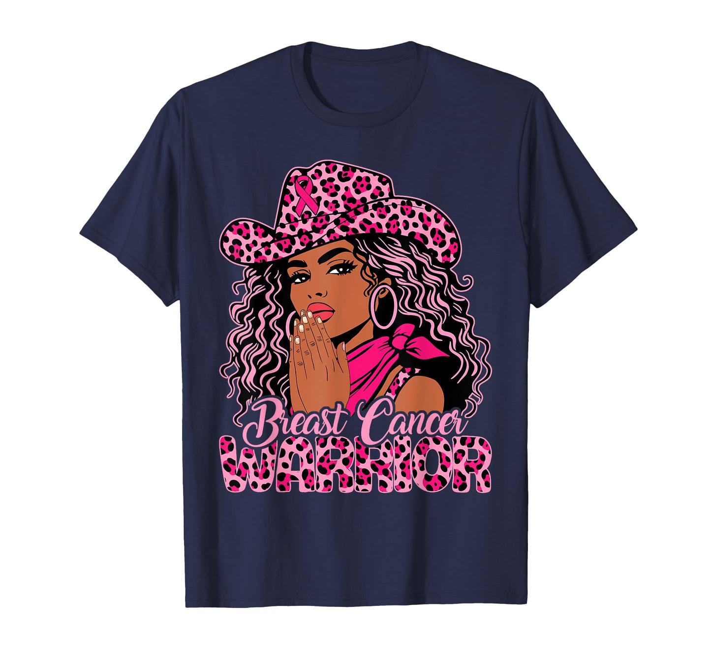 Breast Cancer Warrior Praying Black Cowgirl Afro Christian T-Shirt