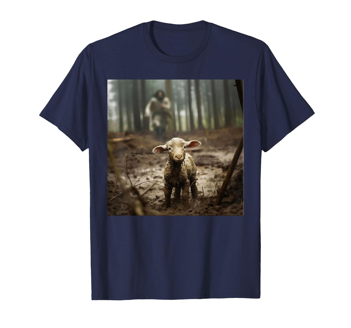 Jesus With The Sheep - Jesus Running After Lamb Art Religion T-Shirt