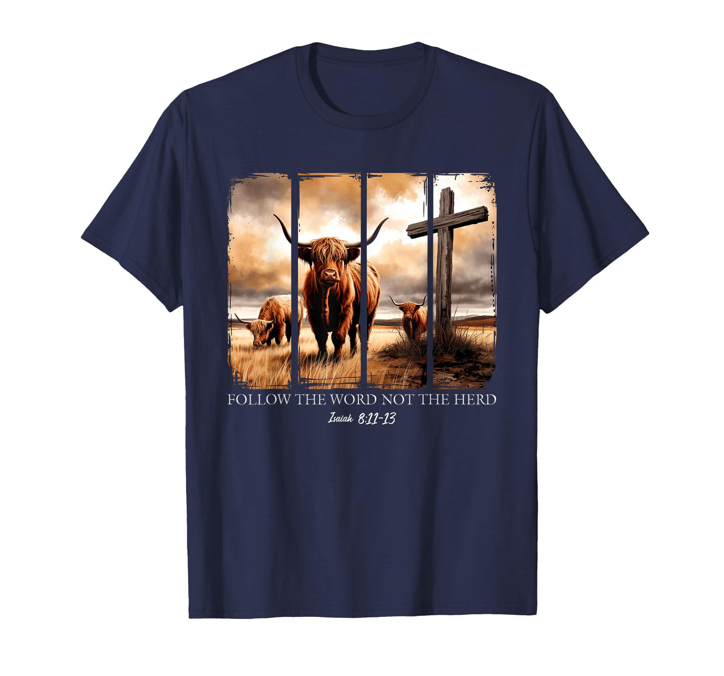 Follow The Word Not The Herd Christian Western Highland Cow T-Shirt