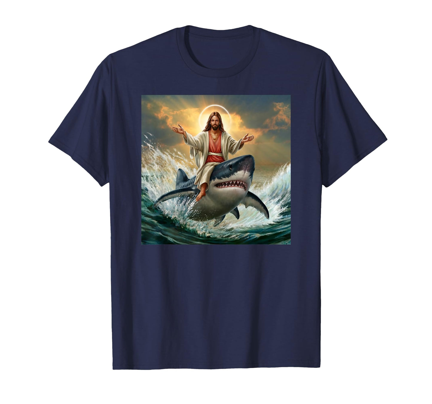 Christian Jesus Riding Shark Funny Shark Jesus Lover T-Shirt