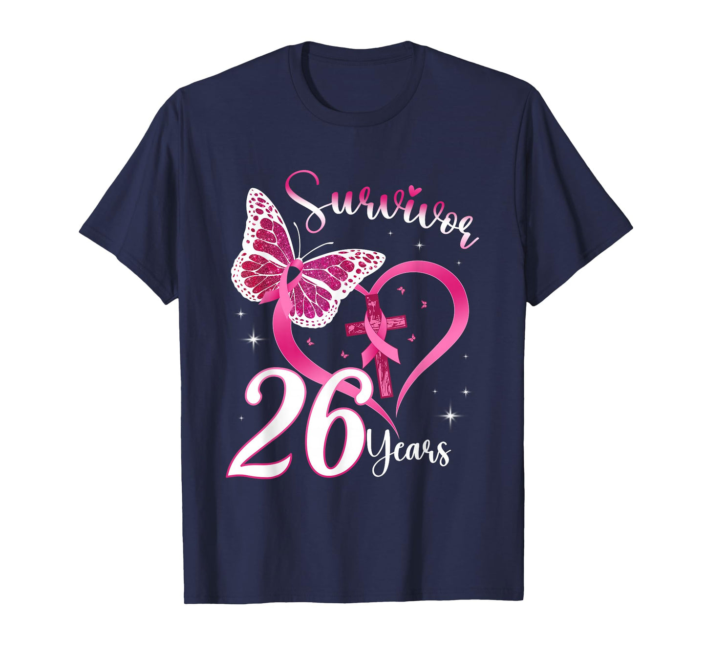 Breast Cancer Survivor Pink Ribbon Butterfly 26 Years Gift T-Shirt