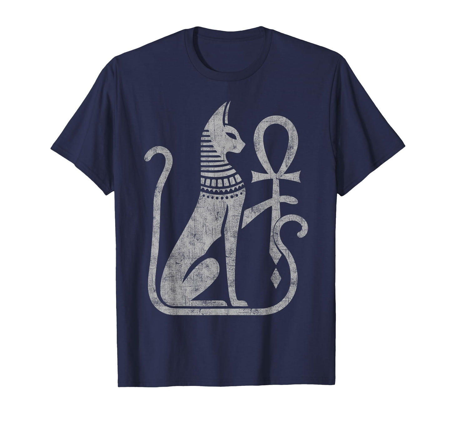 Bastet cat goddess ancient Egyptian ankh distressed symbol Men Women Kids T-Shirt