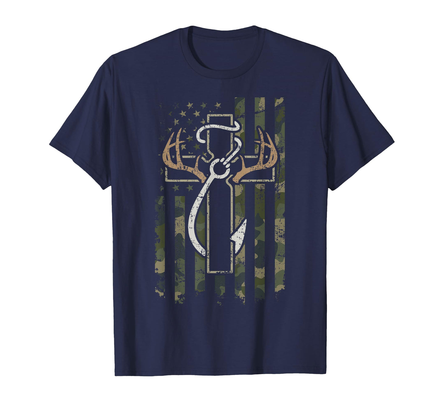 Hunting Fishing Faith - Christian Hunter Fisherman Camo USA T-Shirt