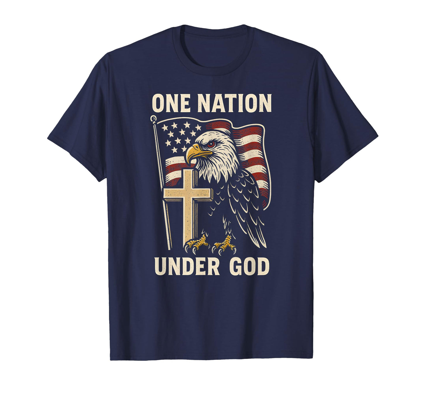 Patriotic One Nation Under God Vintage Mens Christian Faith T-Shirt