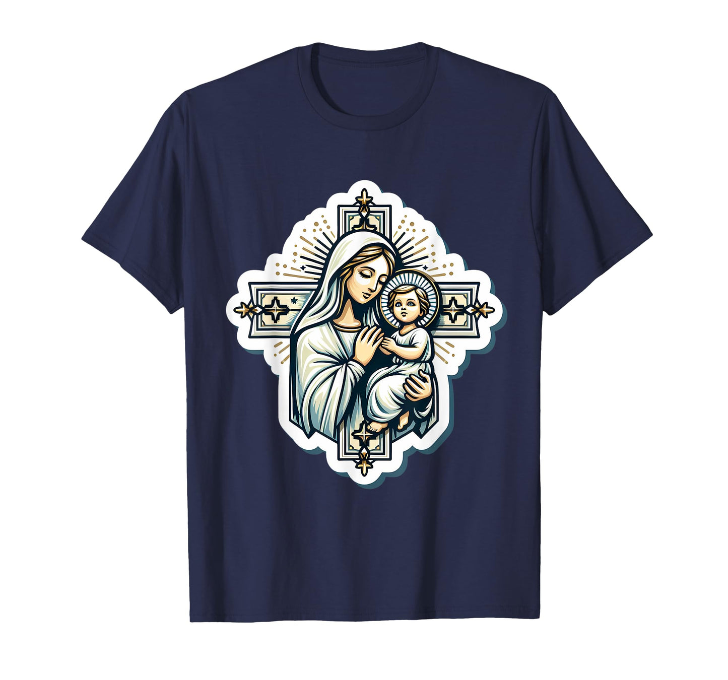 Saint Mary with Baby Jesus Christ Santa Maria Cross Panagia T-Shirt