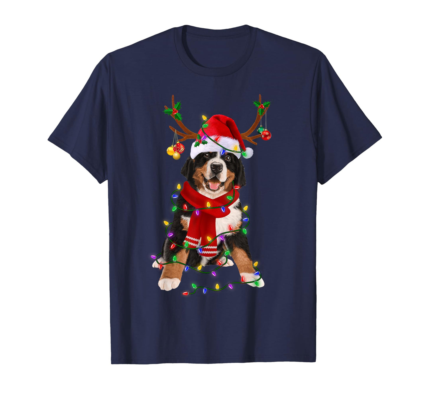 Bernese Mountain Christmas Lights Matching Family Dog Lover Men Women Kids T-Shirt