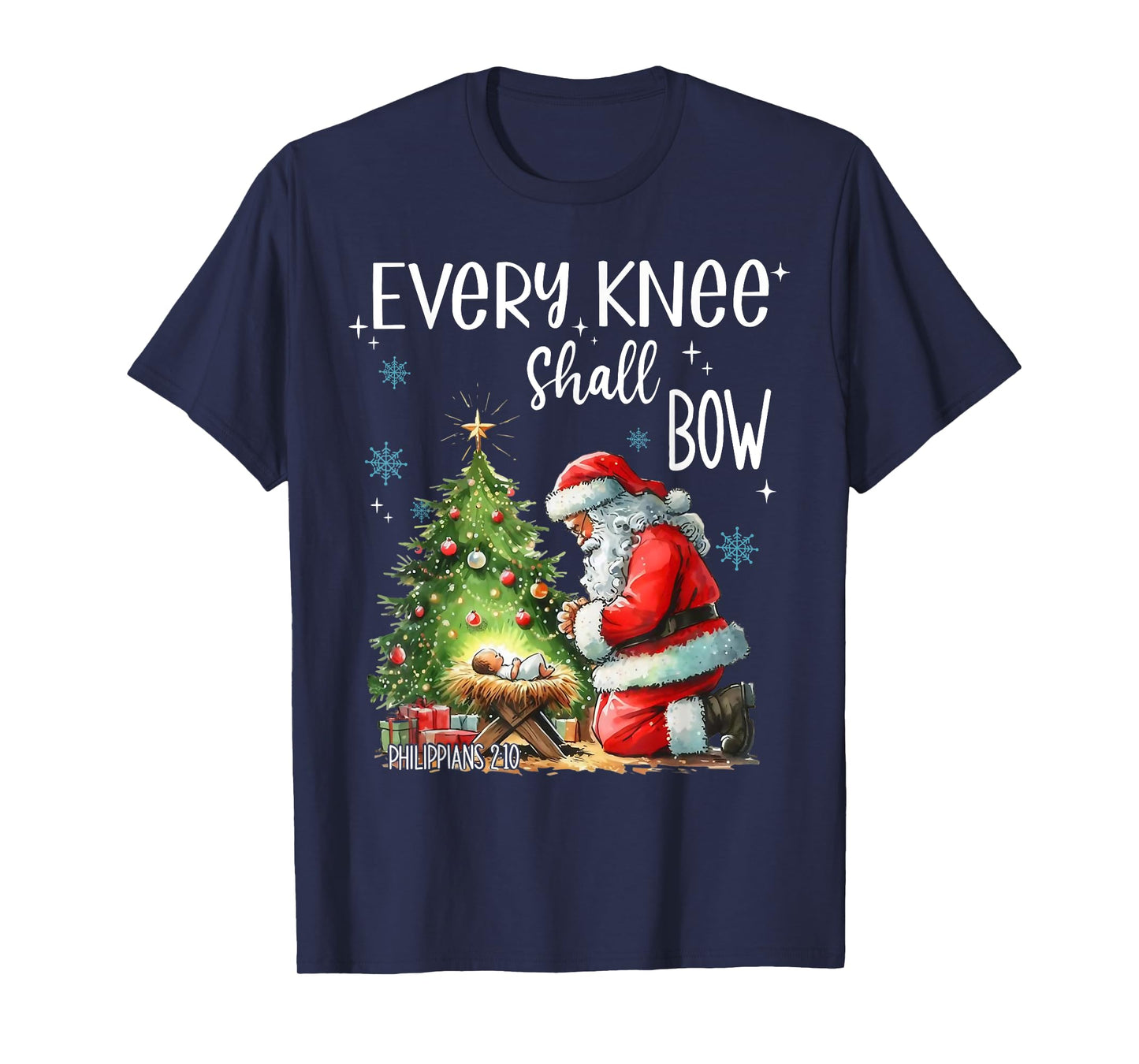 Every Knee Shall Bow Santa Claus Jesus Christian Christmas T-Shirt