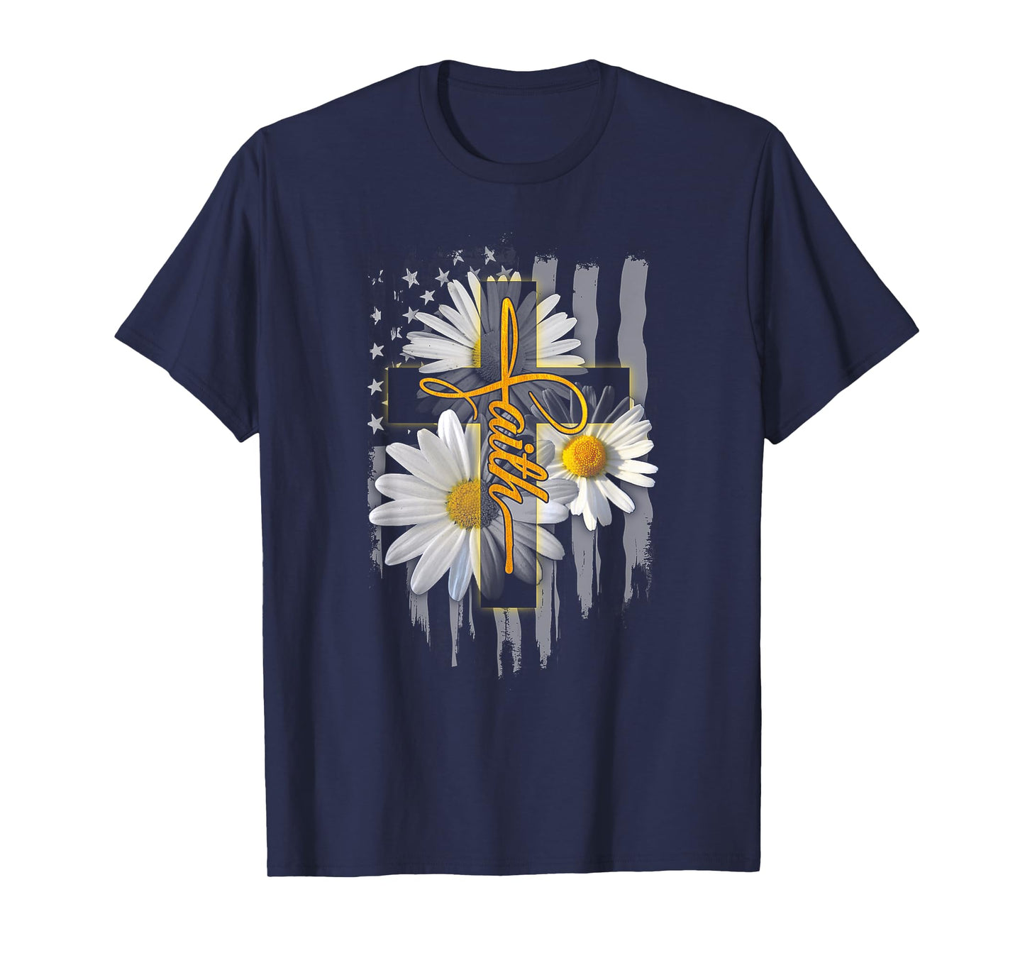 Faith Cross Casual Cross Daisy US Flag Floral T-Shirt